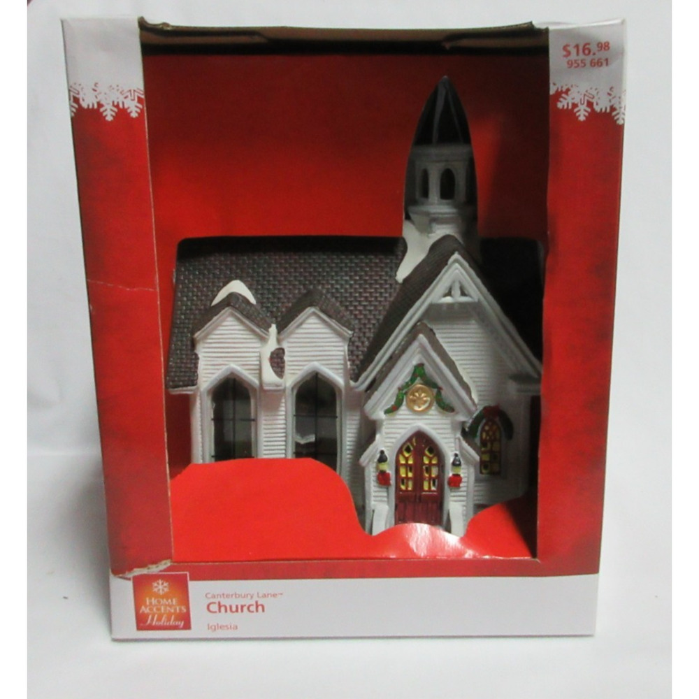 Home Accents Holiday Canterbury Lane White Lighted Church NEW BOX 7.5 X 6X 9.5